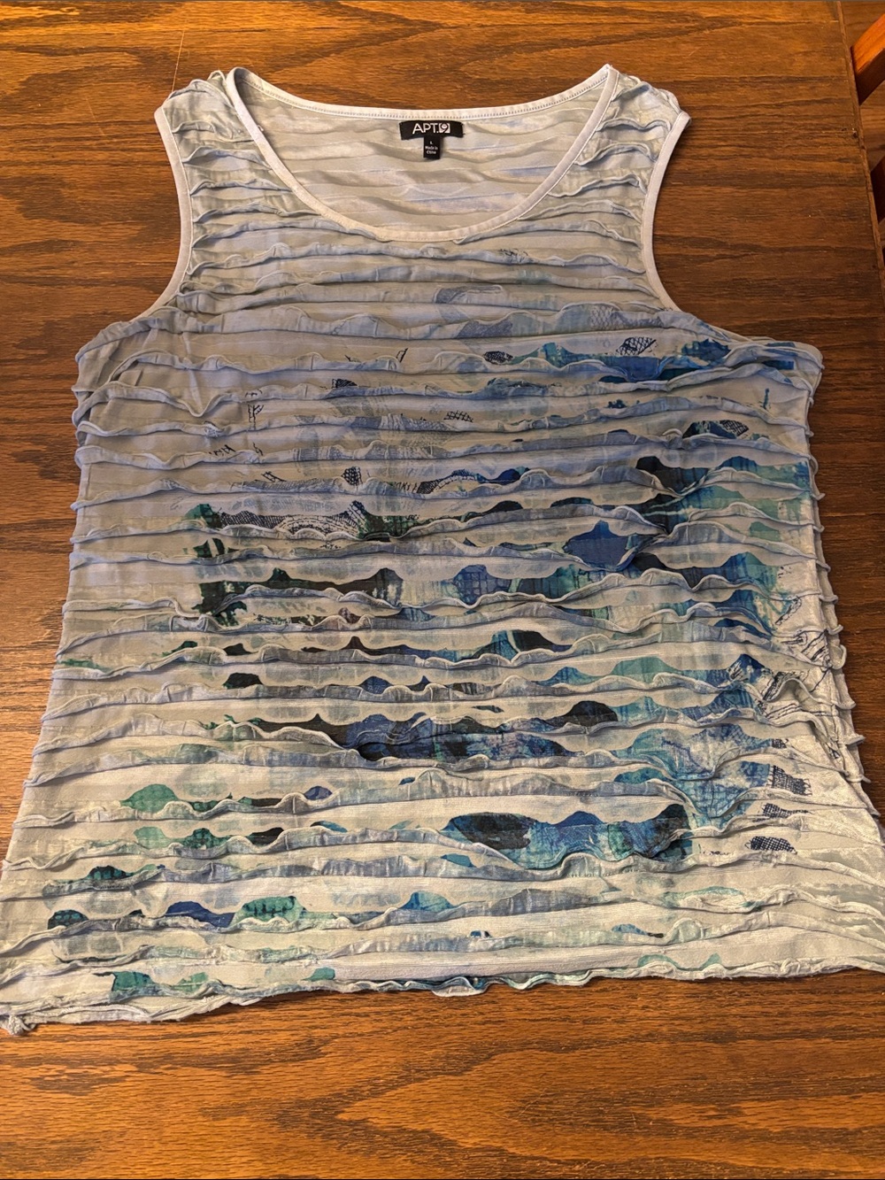 Apt. 9 White Layered Tank with Blue & Teal Wave Print